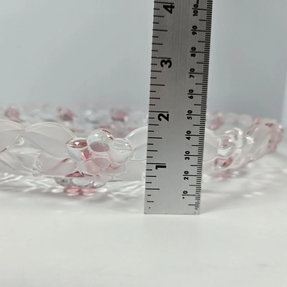 Venezia Collection Platter Fine Crystal 12.5in Pink Clear Floral Embossed Glass